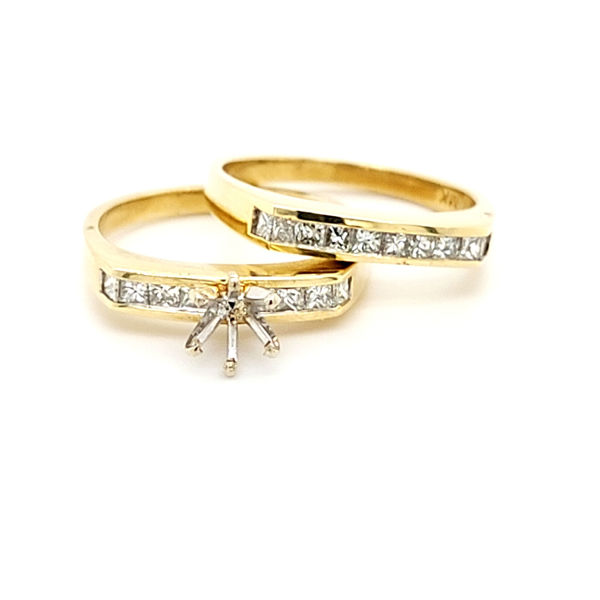 Picture of Yellow Gold Princess Diamond Semi Mount Bridal Set