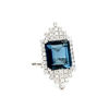 Picture of White Gold Rectangle London Blue Topaz Fancy Diamond Halo Ring