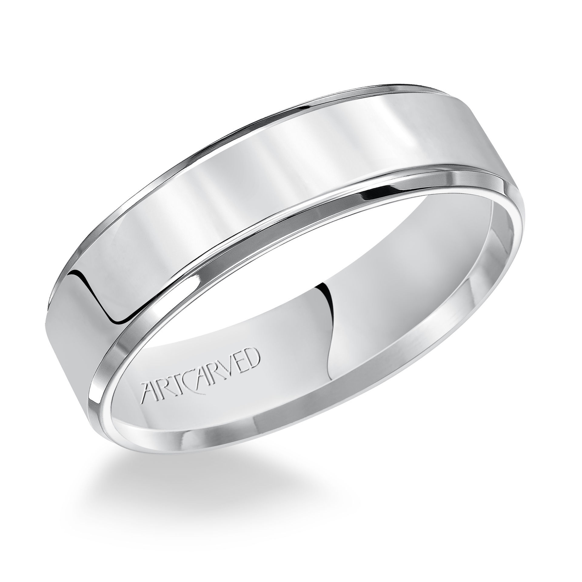 Comfort Fit Beveled Edge Mens Wedding Band | A. T. Thomas Jewelers 